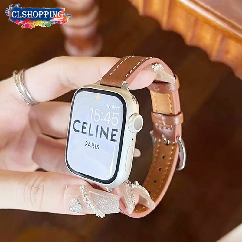 สายนาฬิกาข้อมือหนังวัวแท้ แบบบาง สําหรับ Apple watch 9 8 7 41 มม. 45 มม. 40 มม. 44 มม. 38 มม. 42 มม. ultra 49 มม. iWatch Series SE 6 5 4 3 2 1 T800 T900 i8 S8