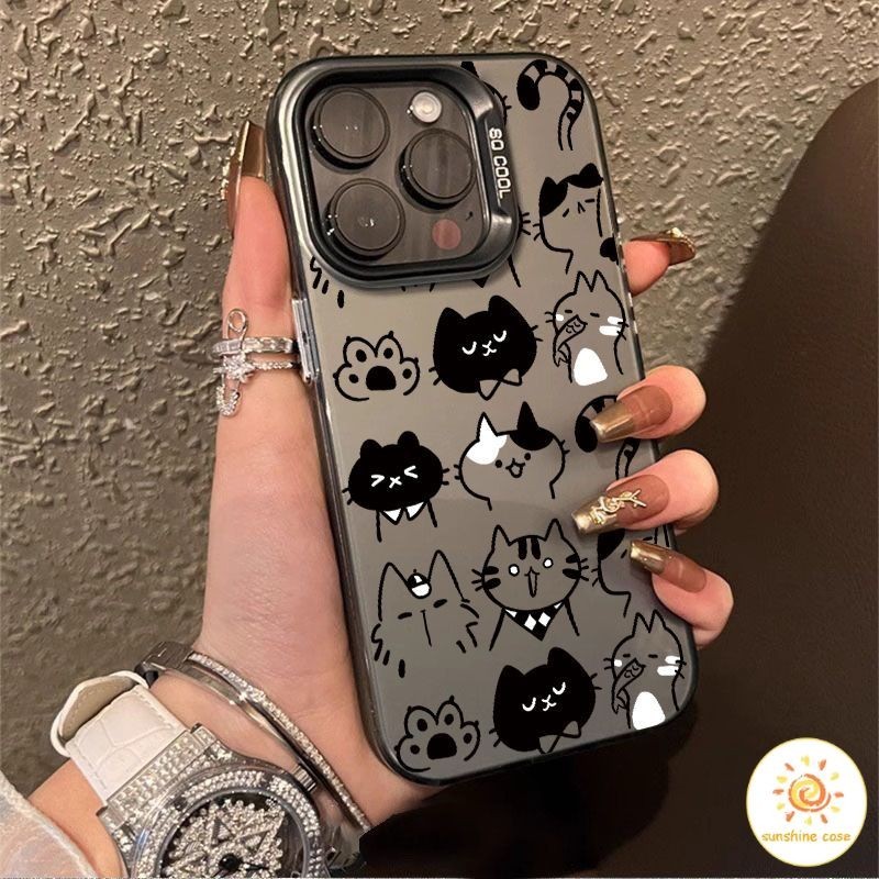 เคสโทรศัพท์มือถือโลหะชุบโลหะลายแมวเรียบง่ายที่สร้างสรรค์ ไอโฟน11 For iPhone12 13 14 15Pro MAX X XS XR 6 7 8Plus SE2020