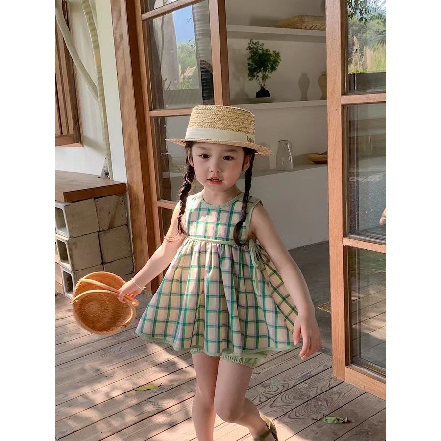 ชุดเดรสแขนสั้น ลายสก๊อต สไตล์เกาหลี แฟชั่นฤดูร้อน สําหรับเด็กผู้หญิง สองชิ้น - รูปที่ 6