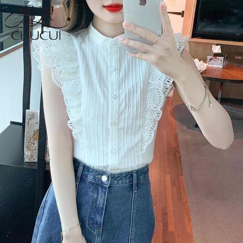 เสื้อเชิ้ตแขนสั้น ผ้าชีฟอง แต่งระบาย สไตล์ฝรั่งเศส แฟชั่นฤดูร้อน สําหรับผู้หญิง 202420240422 - รูปที่ 3