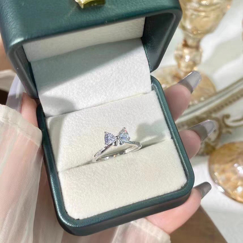 สไตล ์ เกาหลีผู ้ หญิง S925 เงินทอง Bowknot ทองแดงเพทายเพชรแหวนแต ่ งงานแฟชั ่ นอุปกรณ ์ เสริม - รูปที่ 7