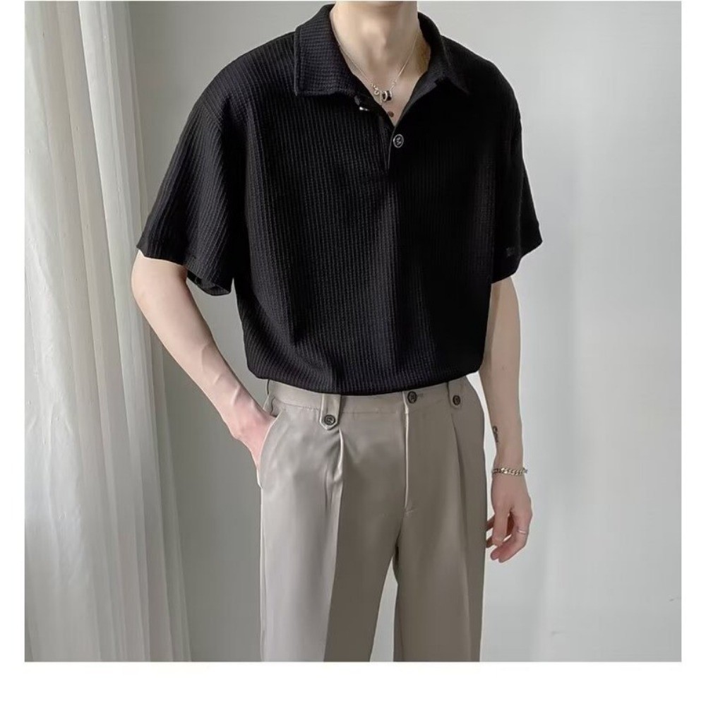 เสื้อโปโลชาย แขนสั้น สีขาว สไตล์เกาหลี สําหรับผู้ชาย