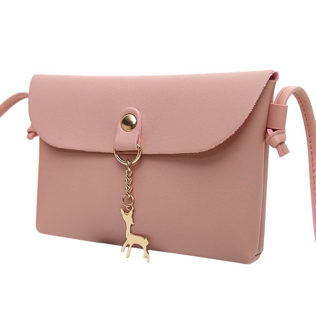 ⚡FX08⚡Simple Style Deer Pendant Shoulder Bag Crossbody Bag PU Leather Small Flap Bag