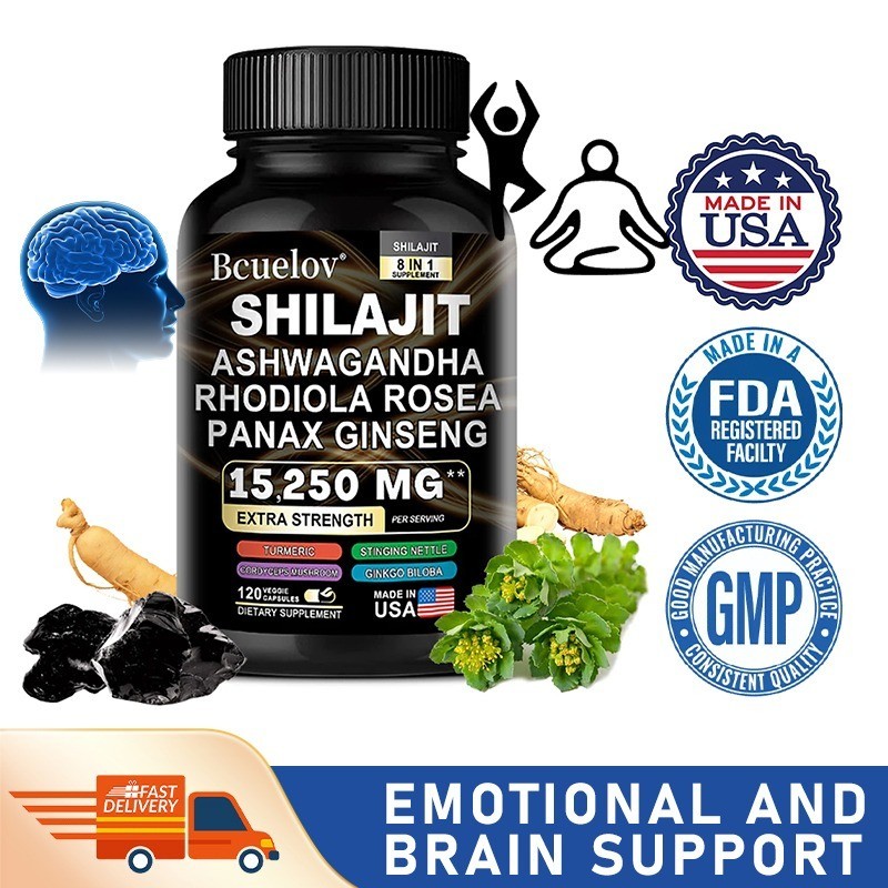 Shilajit โสมอาชวากันดาโรดีโอลา โรส่า 15250 มก. - แข็งแรง ทนทาน สุขภาพกล้ามเนื้อ - รองรับอาหารเสริมภูมิคุ้มกัน และสมอง