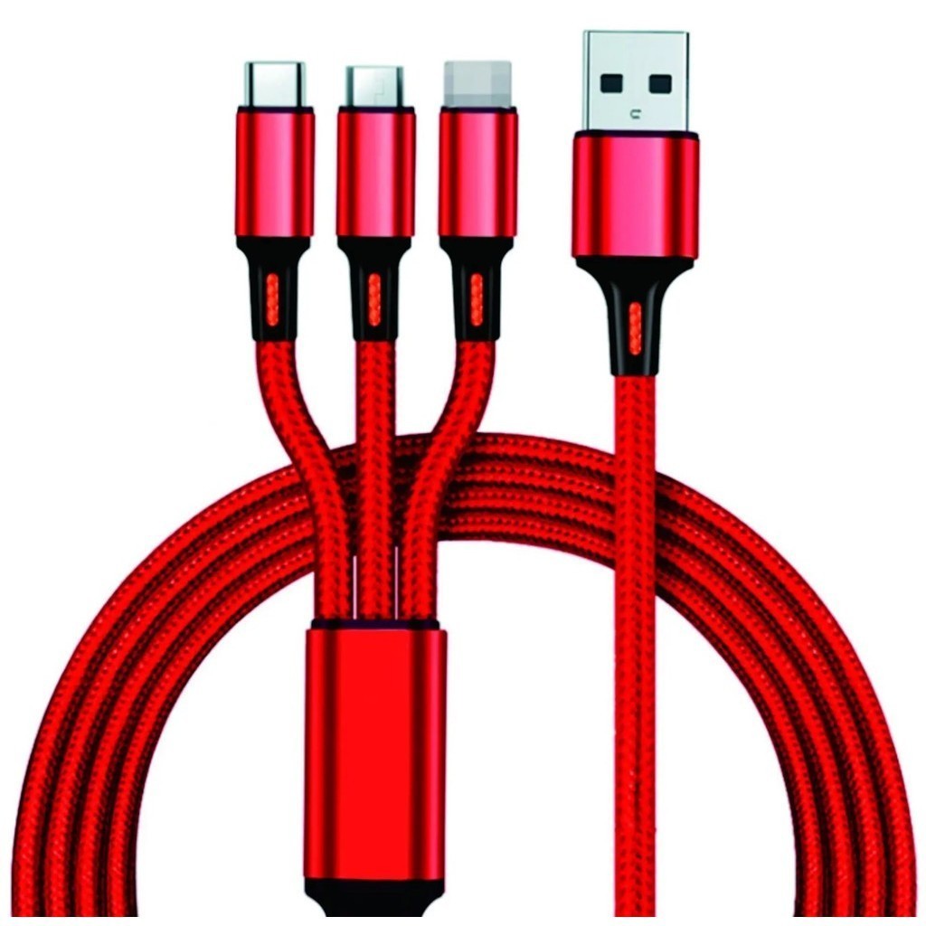 3in1 สายชาร์จโทรศัพท์ ชาร์จเร็ว 1.2 เมตร ชาร์จได้ 3แบบ มีหัว Micro / IPh / TYPE-C ทนทาน
