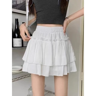 cherryshop🍒พร้อมส่ง กระโปรงสั้น กระโปรงบานผู้หญิง ทรงเค้กเอวยางยืดสไตล์ใหม่ทรงเอเอวสูง สไตล์น่ารัก ใช้งานได้หลากหลาย