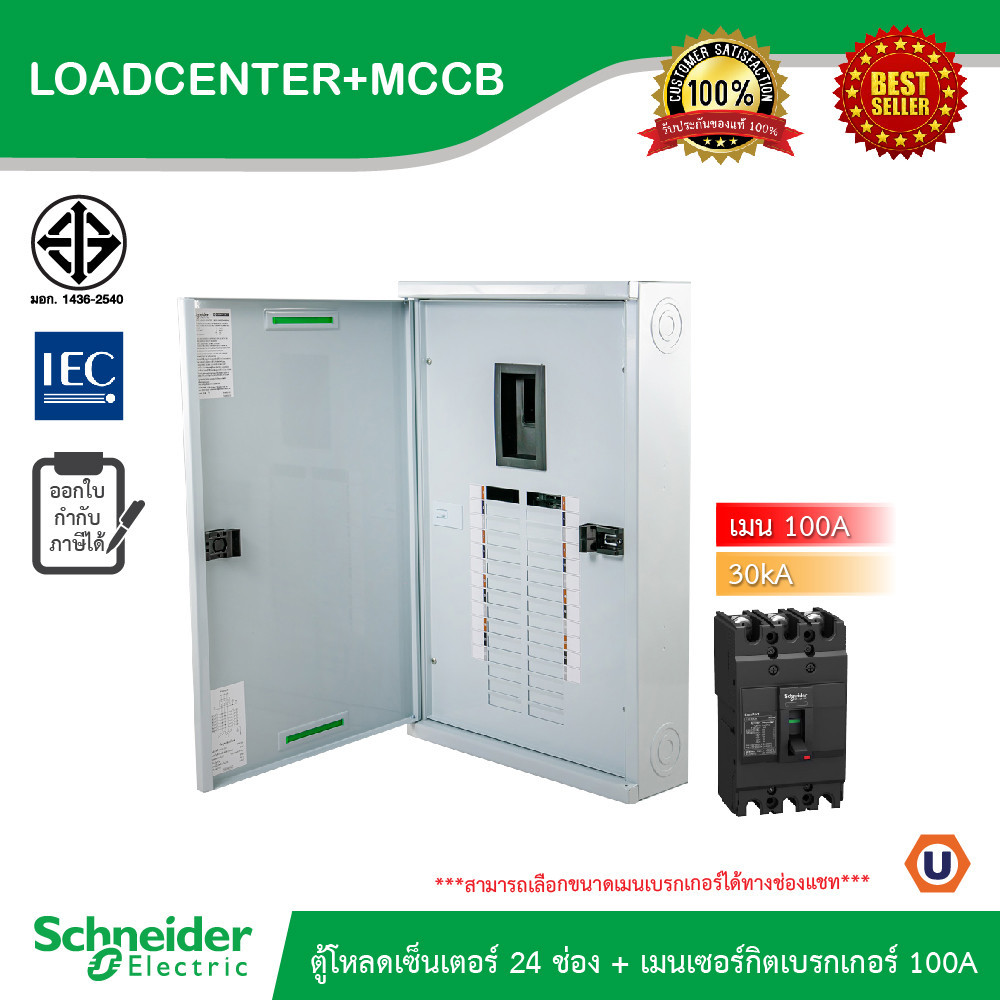Schneider ตู้โหลดเซ็นเตอร์ 24 ช่อง + เมนเซอร์กิตเบรกเกอร์(MCCB) 100A รหัส QO3-100EZ24G/SN+EZC100H310