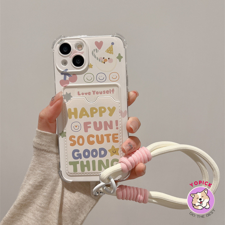 สีสัน Graffiti สายรัดข้อมือหน้ายิ้มสําหรับ iPhone15 เคสโทรศัพท์ 7plus xsmax xr xs 11pro 12.00 น. 14 13promax ผู้ถือบัตรผู้ถือบัตรการ์ด 12 นุ่ม 11 แบบพกพา Lanyard Dopamine Niche สไตล์ใหม่ KB