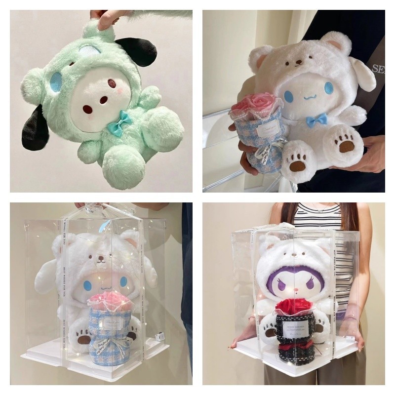 25 ซม. Kawaii Cross Dressing สีขาวตุ ๊ กตาหมี Hello Kittys Pochaccos ตุ ๊ กตาน ่ ารักการ ์ ตูน Kuromis Cinnamorolls ตุ ๊ กตาของเล ่ นเด ็ กของขวัญ