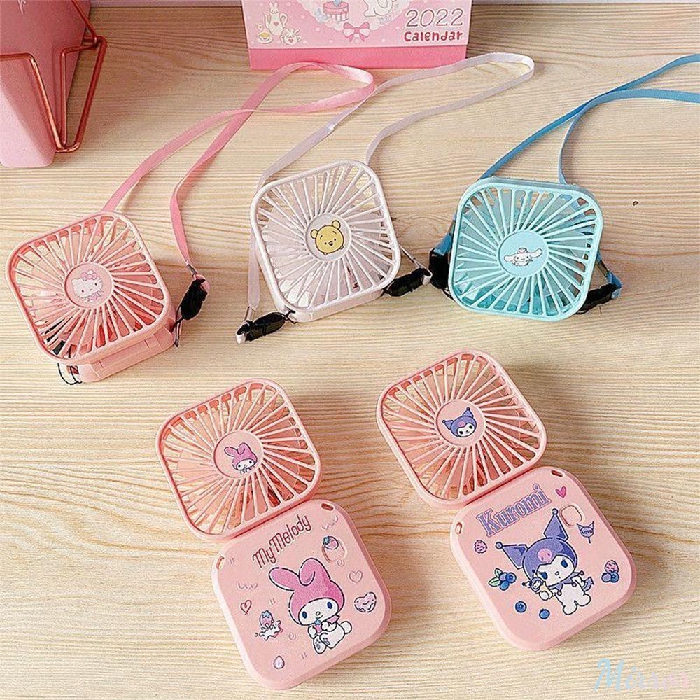 Popkozzi Sanrio พัดลมแขวนคอน ่ ารัก Kuromi Melody พัดลมพับได ้ แบบพกพา Usb ชาร ์ จ 3 เกียร ์ มินิพัดลมเด ็ กของขวัญ
