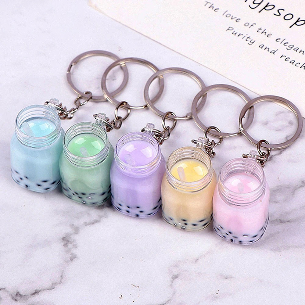 มินิถ้วยชานมพวงกุญแจสร้างสรรค์จําลองฟองถ้วยชาพวงกุญแจ น่ารัก กระเป๋านักเรียนจี้สําหรับสาวน่ารักอุปกรณ์กุญแจ