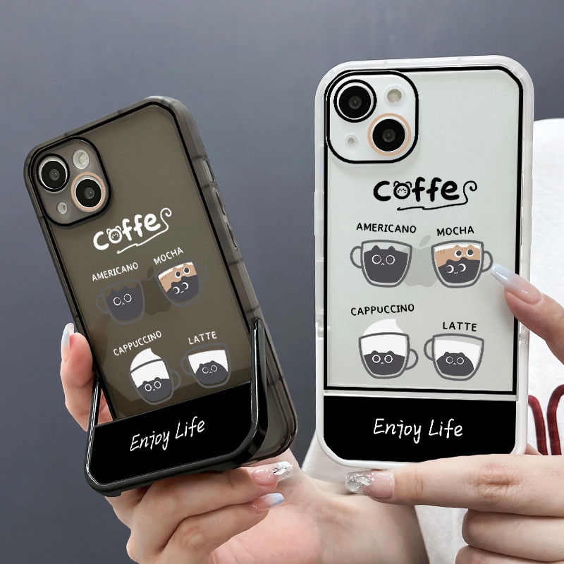 Coffe ที่มองไม่เห็นขาตั้งพับเคสโทรศัพท์สําหรับSamsung S22 Ultra S21 S20 S10 Plus A73 A54 A53 A42 A34 A22 A23 A21s A14 A13 A12 A52 A52s A51 A31 A71 หมายเหตุ 20 Plus A71