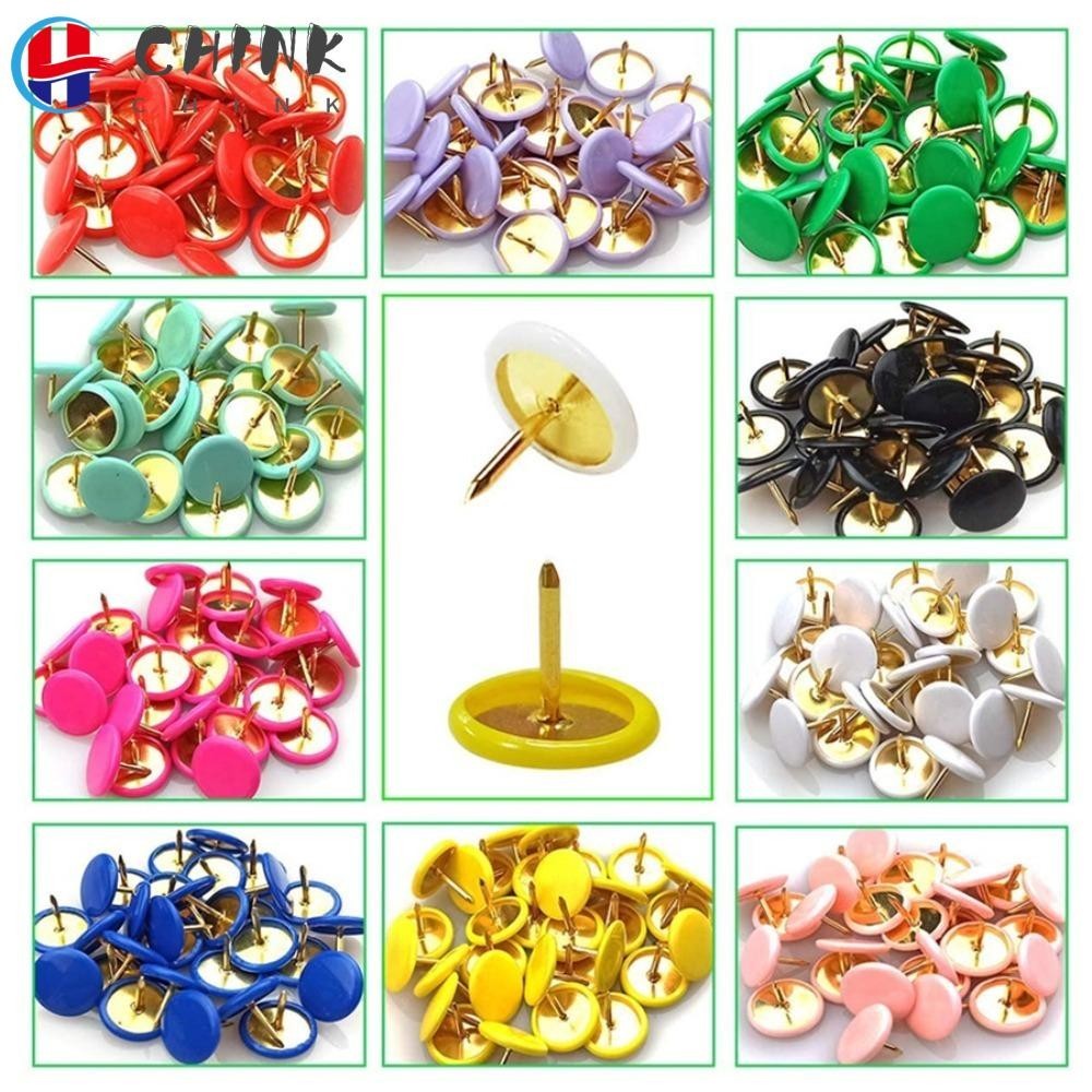 Chink 100 ชิ ้ นรอบ Push Pins, Thumb Notice Board Tacks, อุปกรณ ์ สํานักงาน Bulletin วาดโลหะสีรอบหัวตกแต ่ ง Thumb Tacks