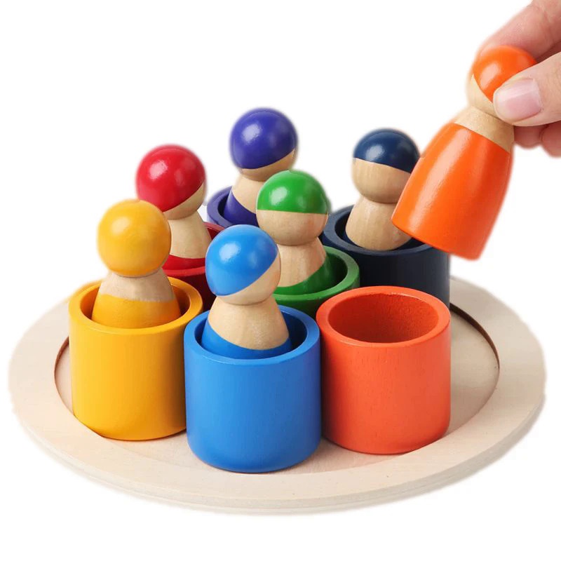 Montessori Baby Wooden Rainbow Puzzle Toys Art Color Sorting Matching Games Educational Toys For Tod