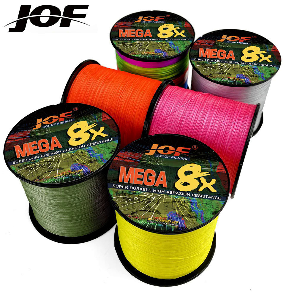 สายตกปลาถัก JOF X8 Strands 1000M 500M 300M Super Strong PE สายถัก Multifilament ด้ายลากสูงสุด 18-78LB ปลาคาร์พถักสายตกปลาสําหรับรอกตกปลา