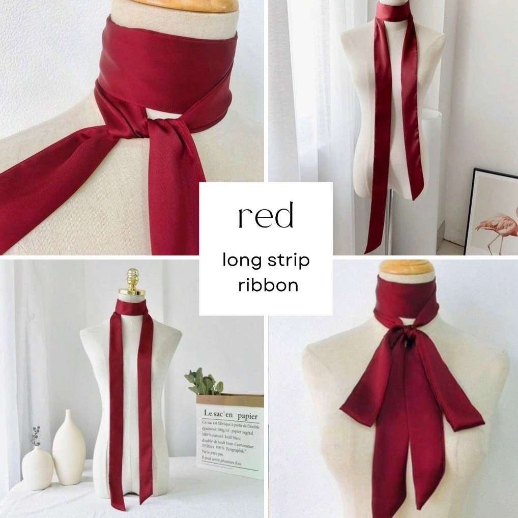 Red long strip ribbon fairy Y2k ริบบิ้นเเต่งผม ที่ผูกผม ที่คาดผม H144
