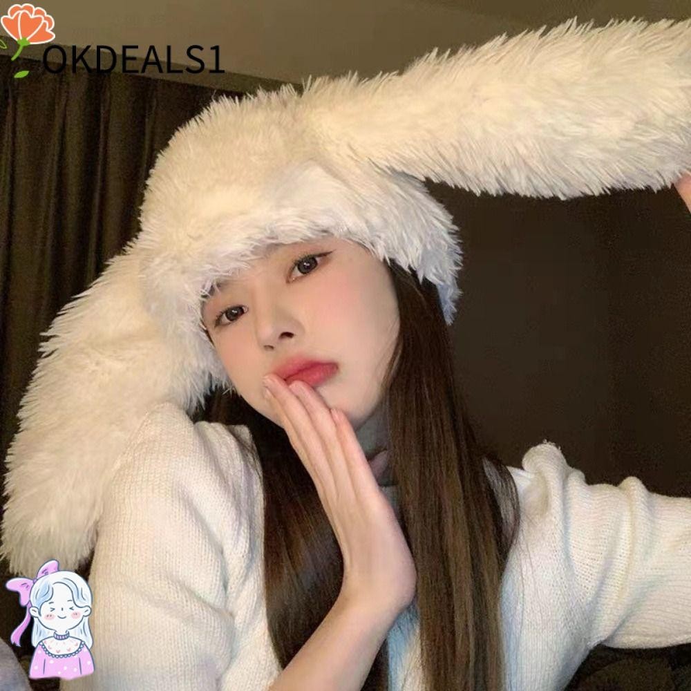 Dealshop หมวกหูกระต่ายยาว น่ารัก หูกระต่าย พร็อพถ่ายรูป หมวกฤดูหนาว