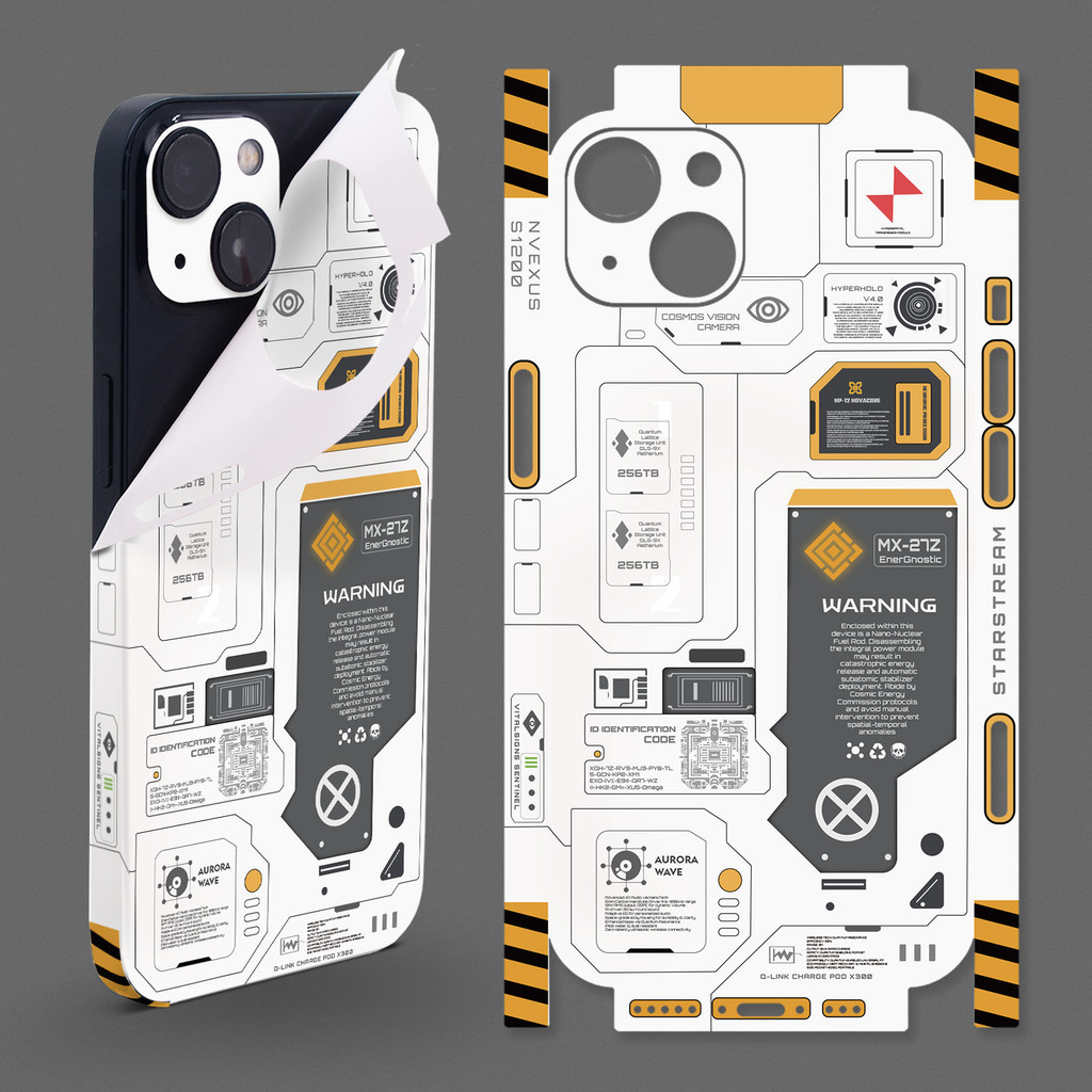 Cool Futuristic Tech สไตล ์ ป ้ องกันรอยขีดข ่ วนและออกซิเดชันสติกเกอร ์ ผิวสีขาวสําหรับ iPhone 13 14 15 Pro Max