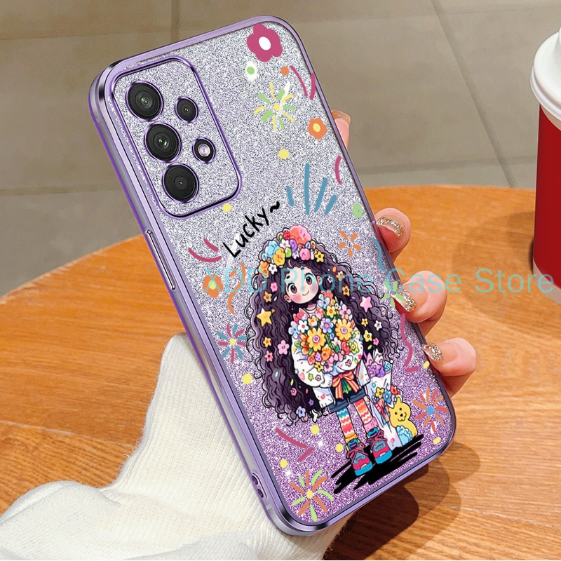 SAMSUNG ปลอกsamsung Galaxy A32 4G 5G A52 A52S A72 A73 A53 5Gกรณีน่ารักNucky Girlซิลิโคนเคสโทรศัพท์นุ่มมาพร้อมกับGlitter Flashฟิล์มกรณีAnti Dropเลนส์ป้องกันกรณี