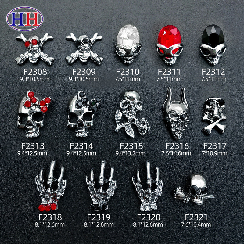 10pcs Punk Cloxy ฮาโลวีนโลหะเล ็ บ Towers Rose Skull Skeleton Beauty Armor เล ็ บเพชร