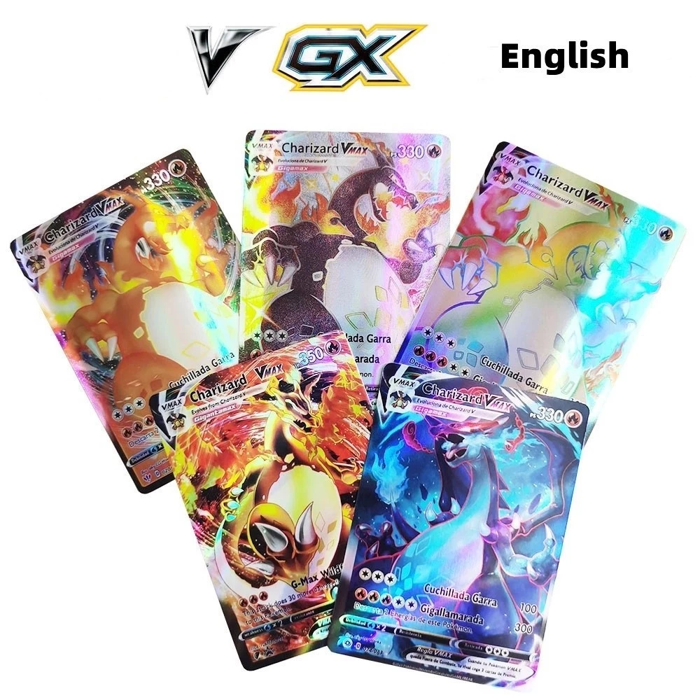 100 ชิ้น/กล่องการ์ดโปเกมอนของเล่น 100VMAX GX EX MEGA Battle เวอร์ชันภาษาอังกฤษ Charizard Pikachu การ์ดผู้ใหญ่เด็กของเล่น thumbnail 3