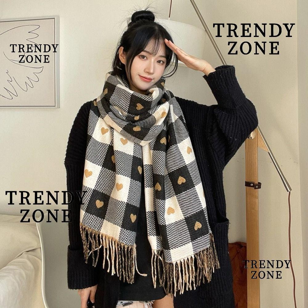 Trendyzone ฤดูหนาว arf, ผ้าคลุมไหล่ลายสก๊อตลายหัวใจ, แฟชั่นผ้าพันคอแคชเมียร์ Faux สองด้านอบอุ่นของขวัญผู้หญิง