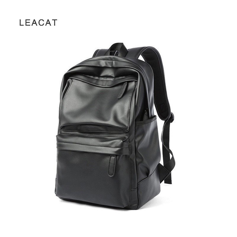 Leacat Men's PU Leather School Backpack Waterproof