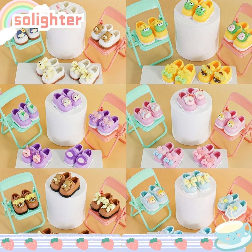 Solighter ตุ๊กตาแต่งตัว, Hand-made เลียนแบบหนังรูปแบบ Mini รองเท้า, ตุ๊กตาการ์ตูนอุปกรณ์เสริม PVC 4 ซม. รองเท้าเด็กของเล่น