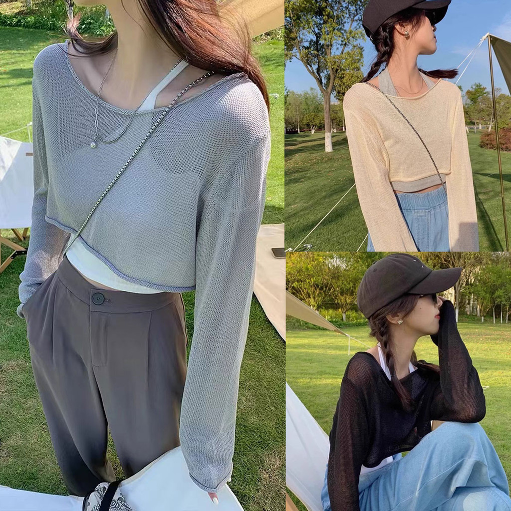 Dahong เสื้อครอป เสื้อแขนยาว ตัวสั้น สไตล์เกาหลี สําหรับผู้หญิง ล้ำสมัย น่ารัก 752