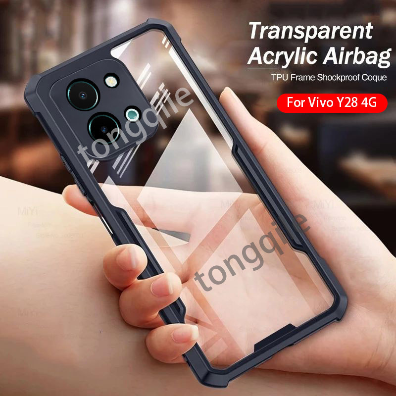 กรณีสําหรับvivo Y28 4G Y 28 VivoY28 2024 เคสโทรศัพท์ฝาหลังClear Viewโปร่งใสอะคริลิคกันกระแทกกันชนSoft TPU Edgeทั้งหมดรวมAnti Drop