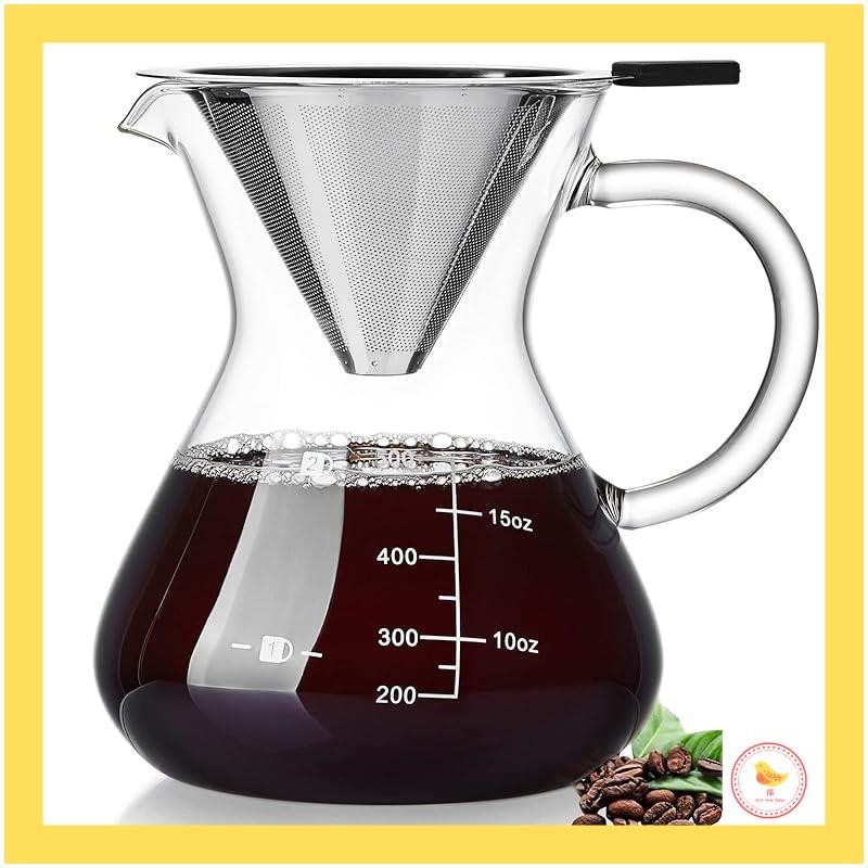 【Japan】POKALOTEA PokaRoti Coffee Server Drip Coffee Server 500ml No need for paper coffee filters Reusable stainless filter with 2-layer mesh Microwave safe with scale markings
