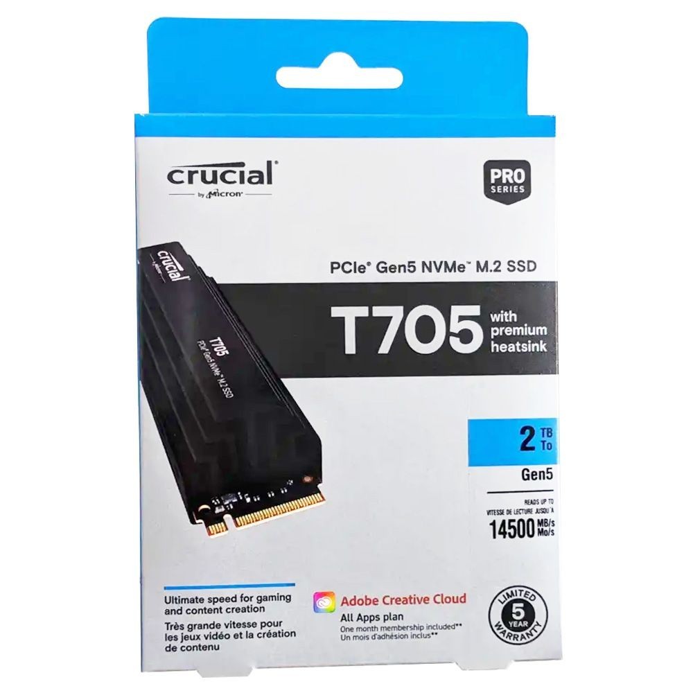 Crucial T705 2TB PCIe Gen5 NVMe M.2 2280 SSD with Black Heatsink (R:14500MB/s), CT2000T705SSD5