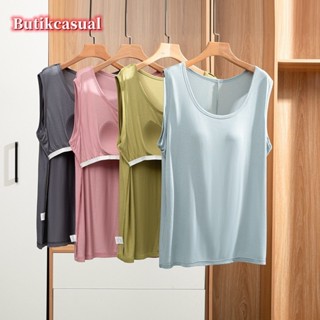 ผู้หญิง Modal Chest Cushion Tank Top 2024 ฤดูร้อนบางเสื้อแขน…