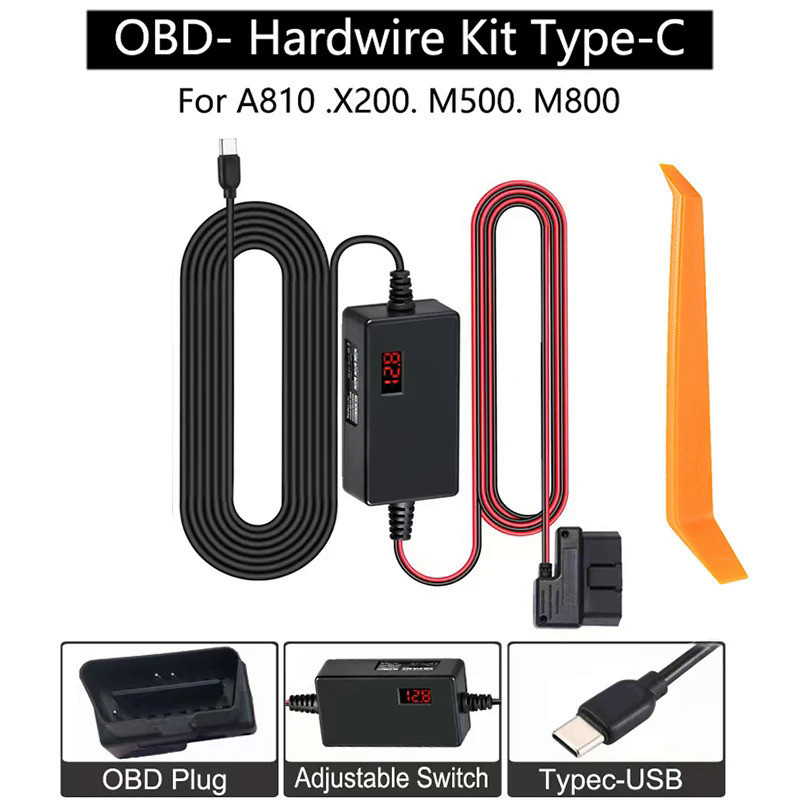 สําหรับ 70mai A800S A500S S500 M300 A510 Dash Cam OBD Hardwire ชุดสายไฟประเภท USB สําหรับ A810 x200 