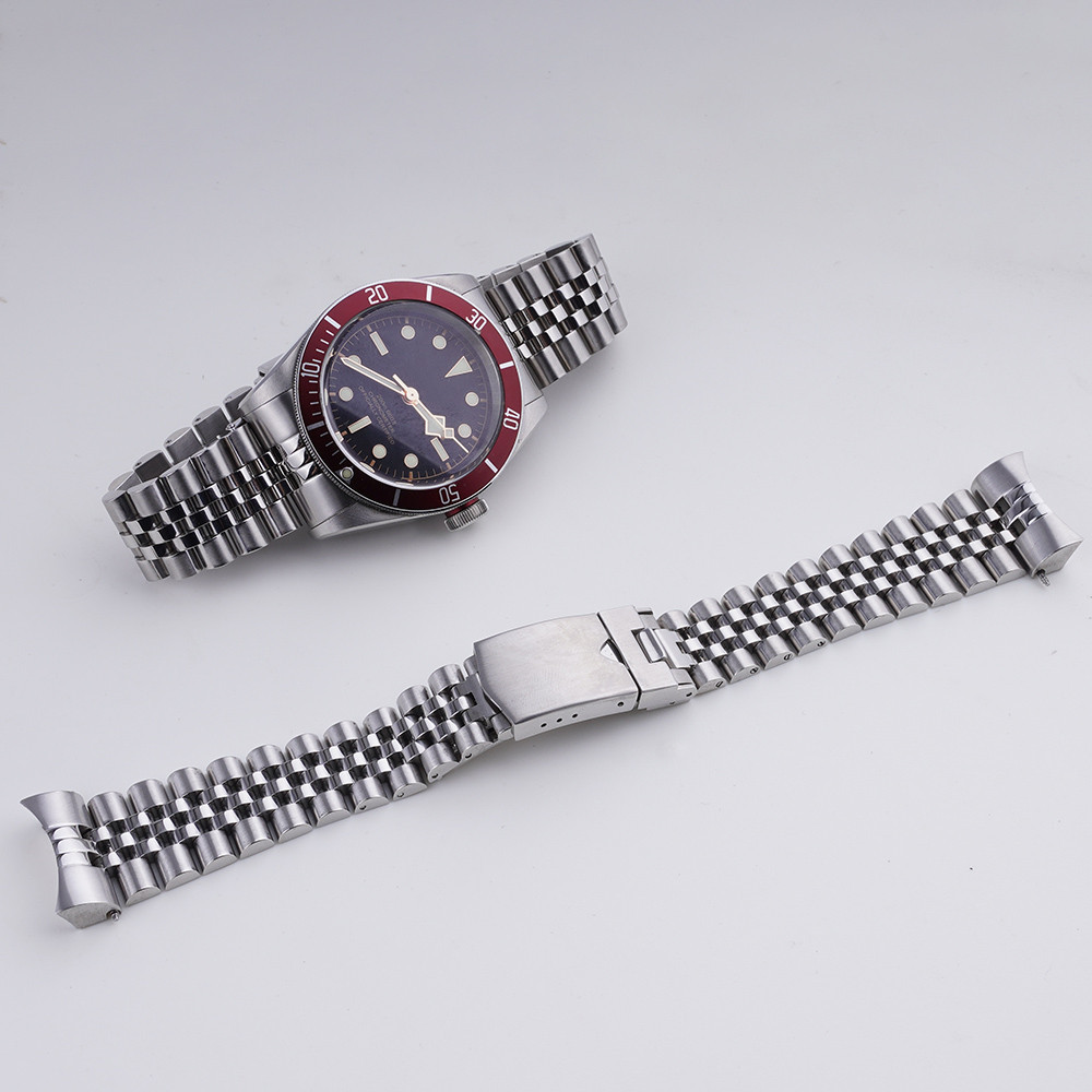 สําหรับ 22mm Tudor BlackBay 41 โค้ง Solid End 316L เหล็ก jubilee Silver WatchBand สายคล้องผู้ชายสร้อยข้อมือ