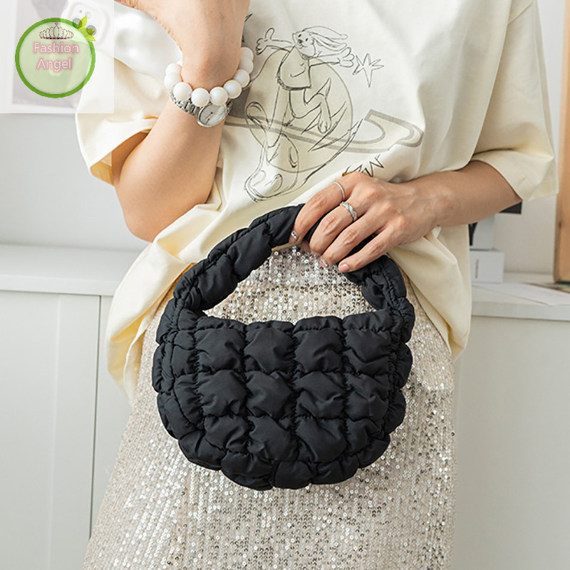 Fashionangel แฟชั่น Mini Puffer Tote กระเป๋า Quilted วงกลมกระเป๋าโทรศัพท์ Elegant สีม่วงไนลอนนุ่มเบาะกระเป๋าแนวโน้มกระเป๋าถือ VN