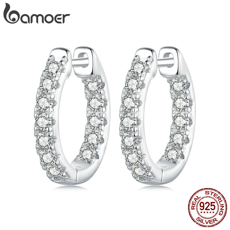 Bamoer 925 Sterling Sliver ต ่ างหู Sparking Moissanite เครื ่ องประดับของขวัญสําหรับผู ้ หญิง