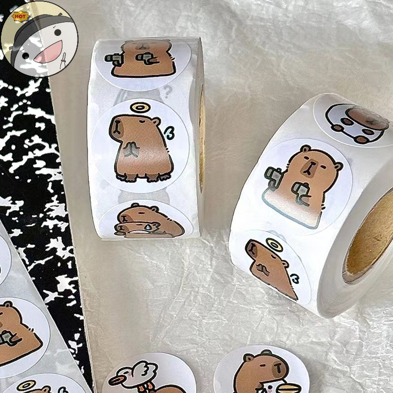 Lanf 500pcs การ์ตูน Capybara สติกเกอร์ Decals ตกแต่ง DIY โทรศัพท์โน้ตบุ๊คกระเป๋าเดินทางแล็ปท็อปตู้เย็นเด็กสติกเกอร์ EN