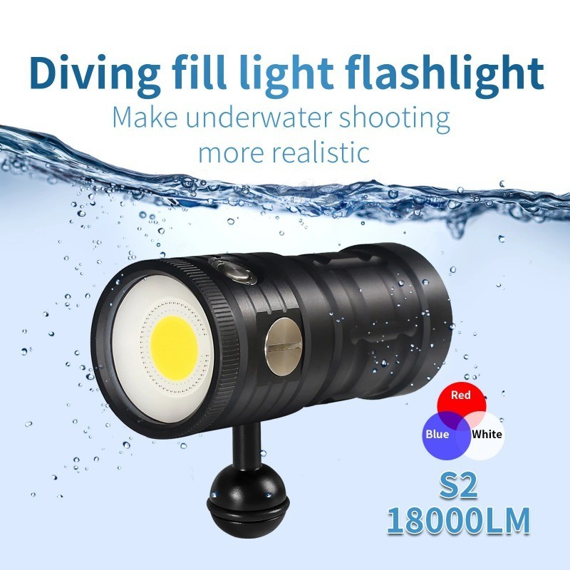 ไฟฉายดําน้ํา COB 18000Lumens ไฟฉายใต้น้ํา LED ดําน้ําลึกแสง 100m กันน้ําไฟฉายวิดีโอใต้น้ํา