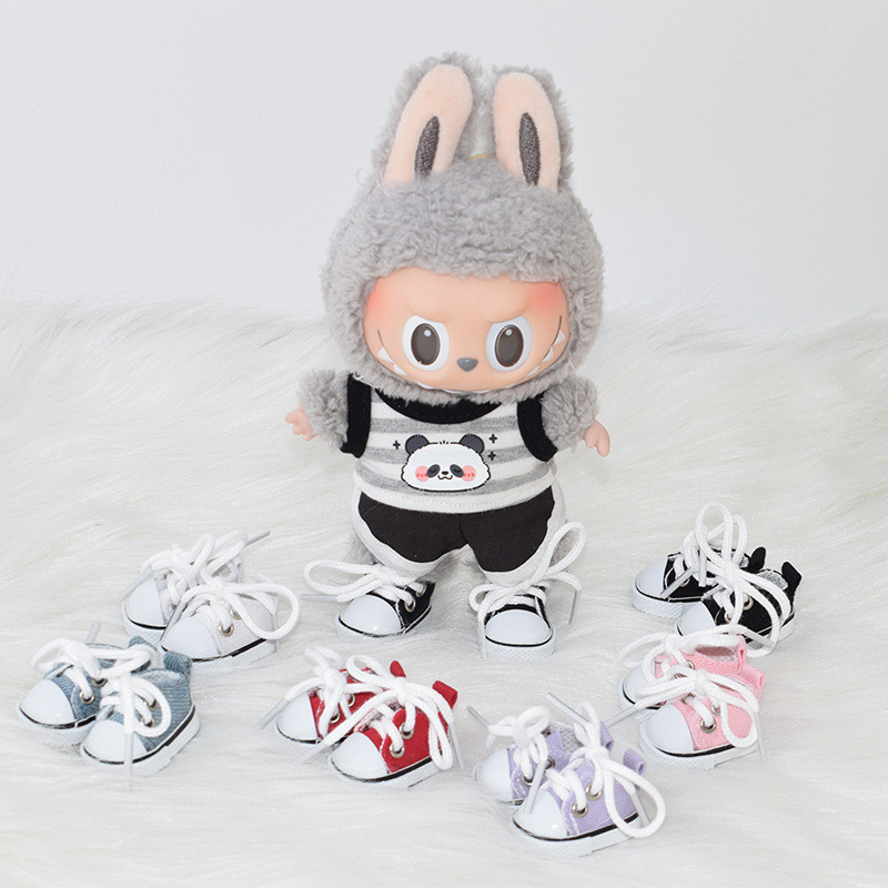 17 ซม. Labubu ตุ๊กตารองเท้าผ้าใบรองเท้าผ้าใบเชือกผูกรองเท้าตุ๊กตาอุปกรณ์เสริม 3.8*2.2*2 ซม.