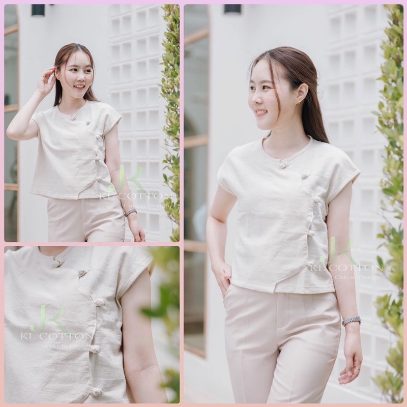 ( ◠‿◠) เสื้อผ้าฝ้าย เสื้อทองกวาวกระดุมขอด