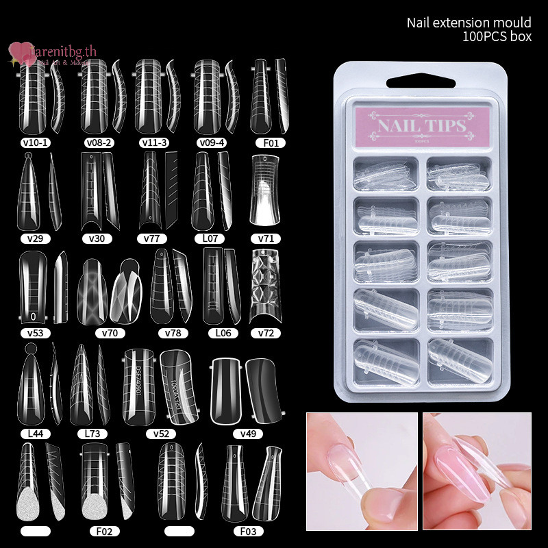 Renbg 100 ชิ้น/กล่องเล็บเคล็ดลับปลอม Mould Quick Building แม่พิมพ์เคล็ดลับเล็บ Dual รูปแบบนิ้วมือ Extension เล็บ UV Building UV Gel เครื่องมือ TH