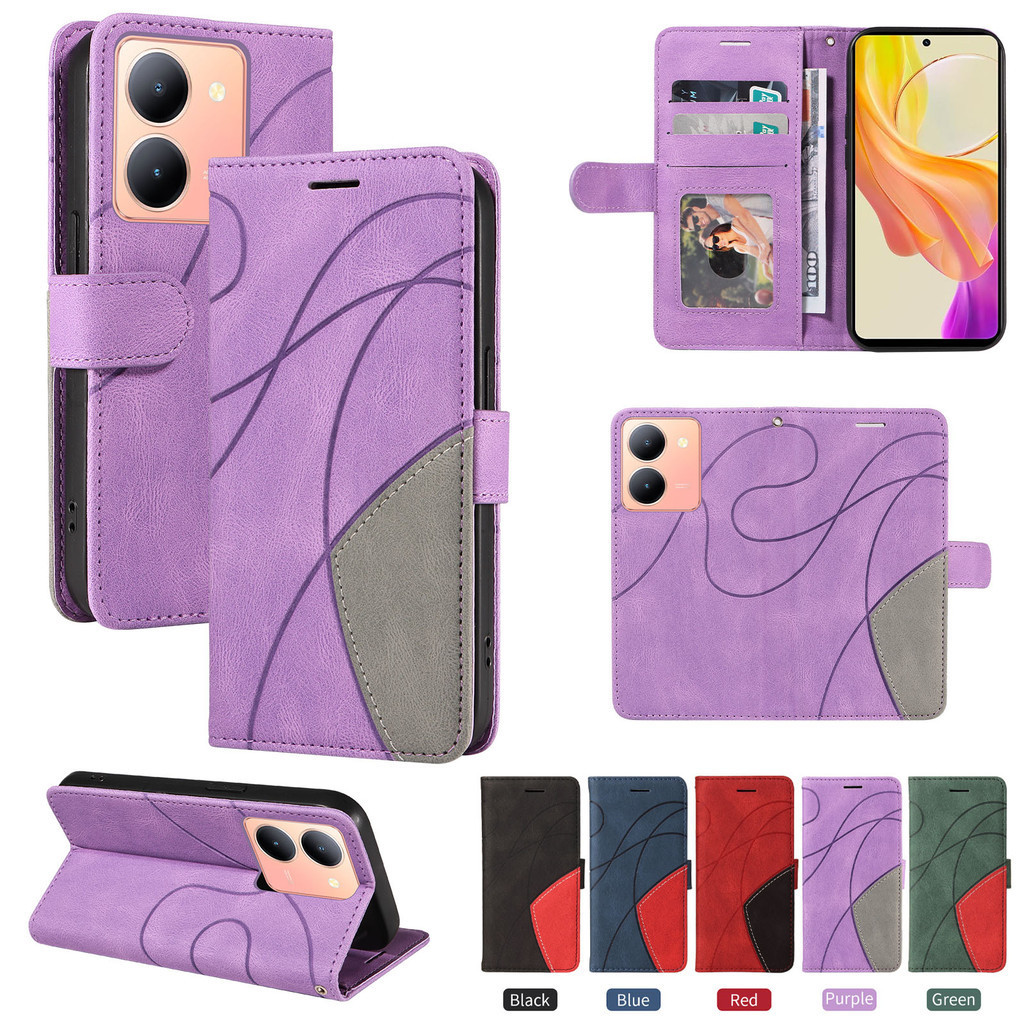 เคส Case for Vivo Y38 Y28 Y28s Y18 Y17s Y27 Y27s Y36 Y16 Y100 Y03 Y03t Y02s Y17 Y12 Y12s Y12A Y15 Y20s G Y20 Y21T Y21s Y21 Y33T Y33s Y35 Y22 Y22s X100 V27 V29 V29e V30 V40 Pro 5G เคสโทรศัพท์หนังฝาพับพร้อมช่องใส่บัตรสําหรับ Leather Cover Strap