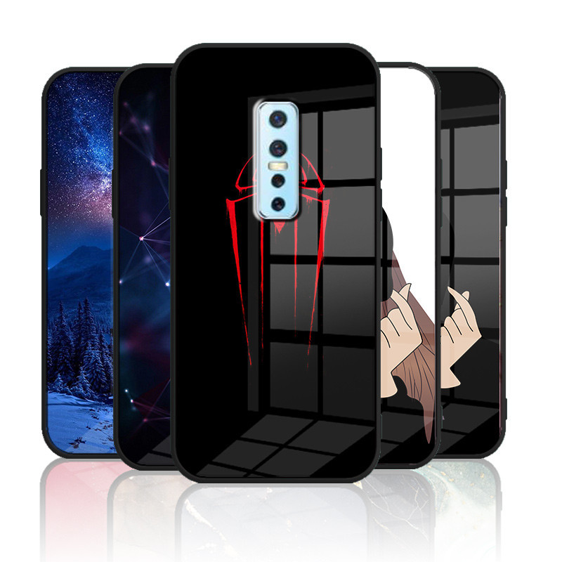 ปลอกแก ้ ว Vivo V17 pro 1910 เคสกระจกนิรภัย ปกหลังแข ็ ง ขอบซิลิคอนอ ่ อน