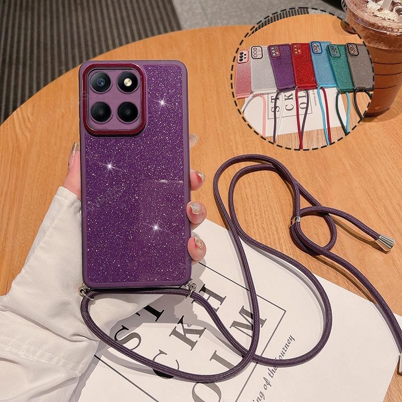 Crossbody Lanyard Clear Glitter สําหรับ Tecno Pova 6 Pro POVA6 NEP Camon 30 Pro 5G Itel A70 S24 S23 + ซิลิโคนนุ่มสําหรับ Infinix หมายเหตุ 40 Pro Plus