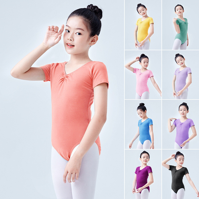 ชุดฝึกเต้นสําหรับเด็กฤดูร้อนแขนสั้นชุดบัลเล่ต์แบบชิ้นเดียวสําหรับเด็กผู้หญิง