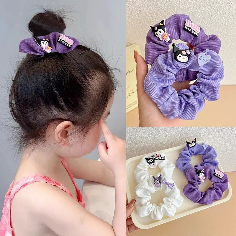 Sanrio น ่ ารัก Kuromi เชือกผมแหวนยางรัดผม Scrunchie แถบคาดศีรษะผมยืดหยุ ่ นวงกลมสาวหวานอุปกรณ ์ เสริมผมของขวัญ