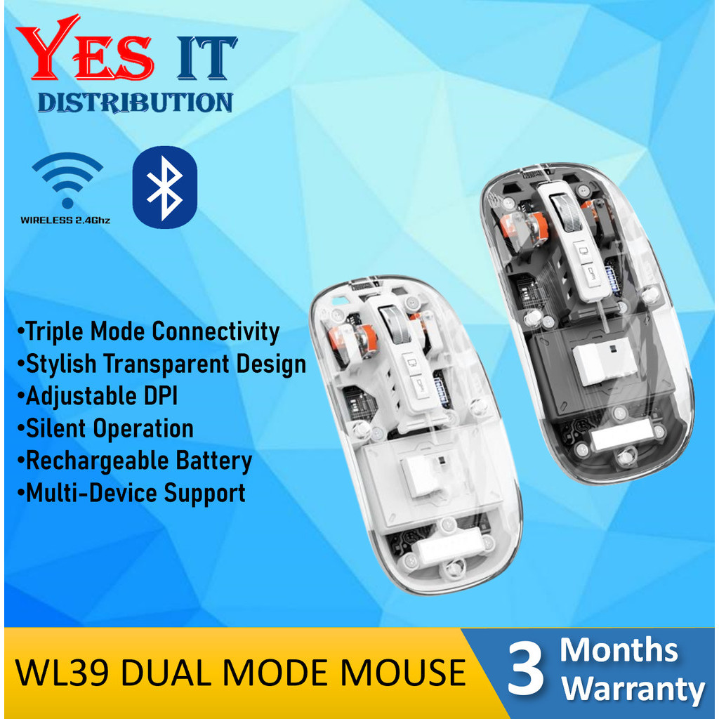 PROBEX WL39 เมาส์สําหรับเล่นเกมไร้สายโปร่งใสชาร์จ 2.4G บลูทูธประเภทดูดแม่เหล็กสําหรับ PC iPad Mouse