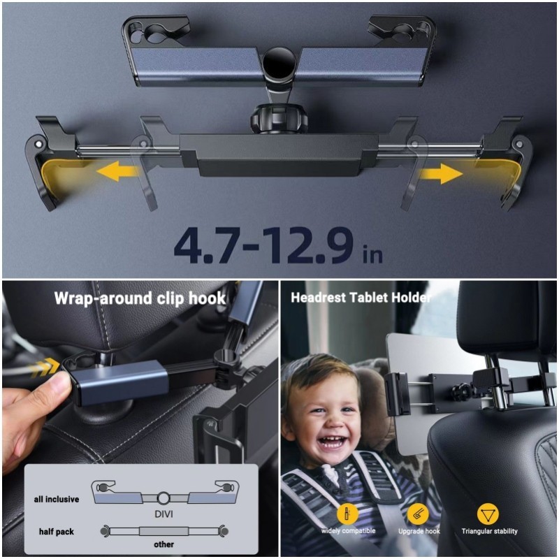 ที่วางโทรศัพท์มือถือ/ไอแพดในรถ car holder ที่ยึดเบาะหลังรถ 4.7-12.9 นิ้ว ปรับหมุน 360 ° อุปกรณ์ในรถ