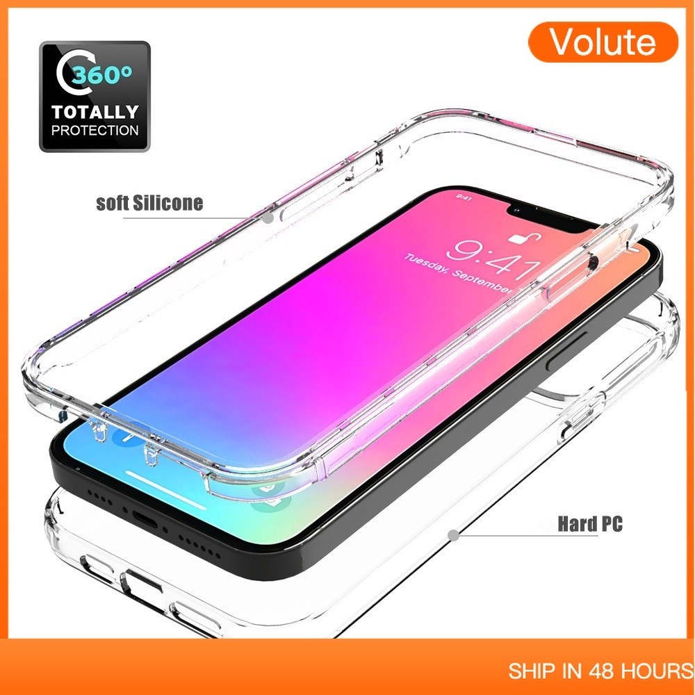คุณภาพสูงโปร่งใส 360 Full Coverage PC เคสโทรศัพท์ iphone สําหรับ 11 12 13 14 15 Pro Max Mini X Xs Xr 6 7 8 Plus Hard Armor Anti-Shock กันชนเคสใสฝาครอบ